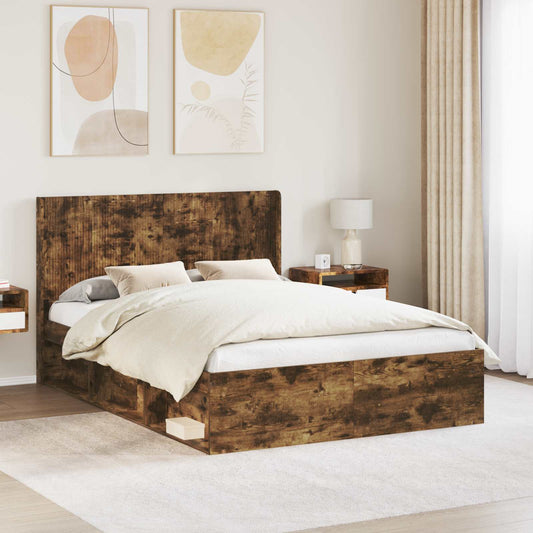 vidaXL Bed Frame with Storage and Headboard Smoked Oak 135 x 190 cm