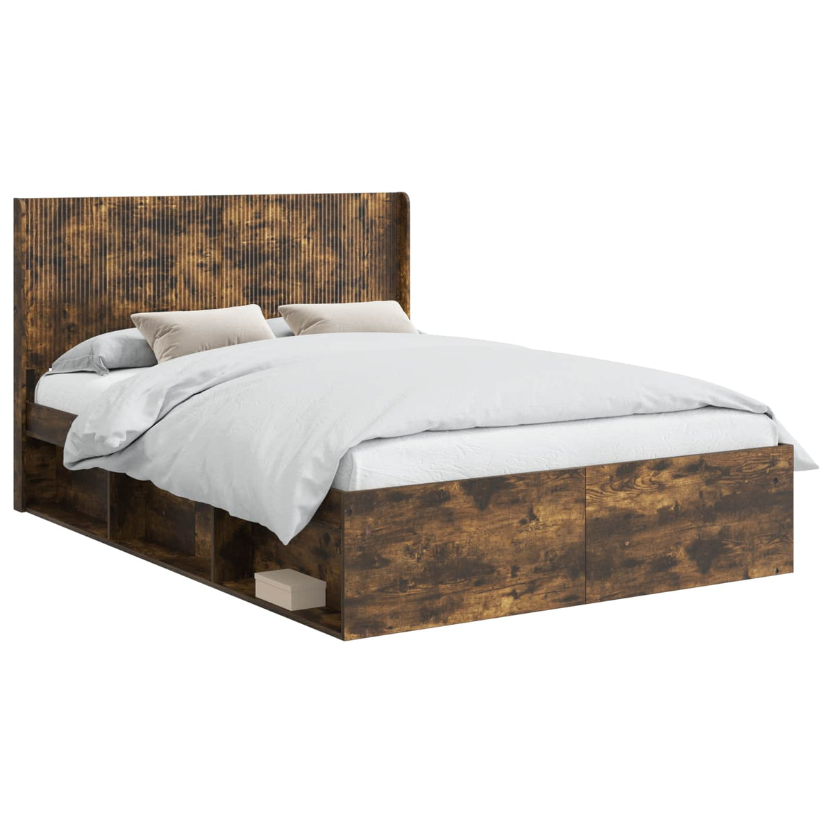 vidaXL Bed Frame with Storage and Headboard Smoked Oak 135 x 190 cm