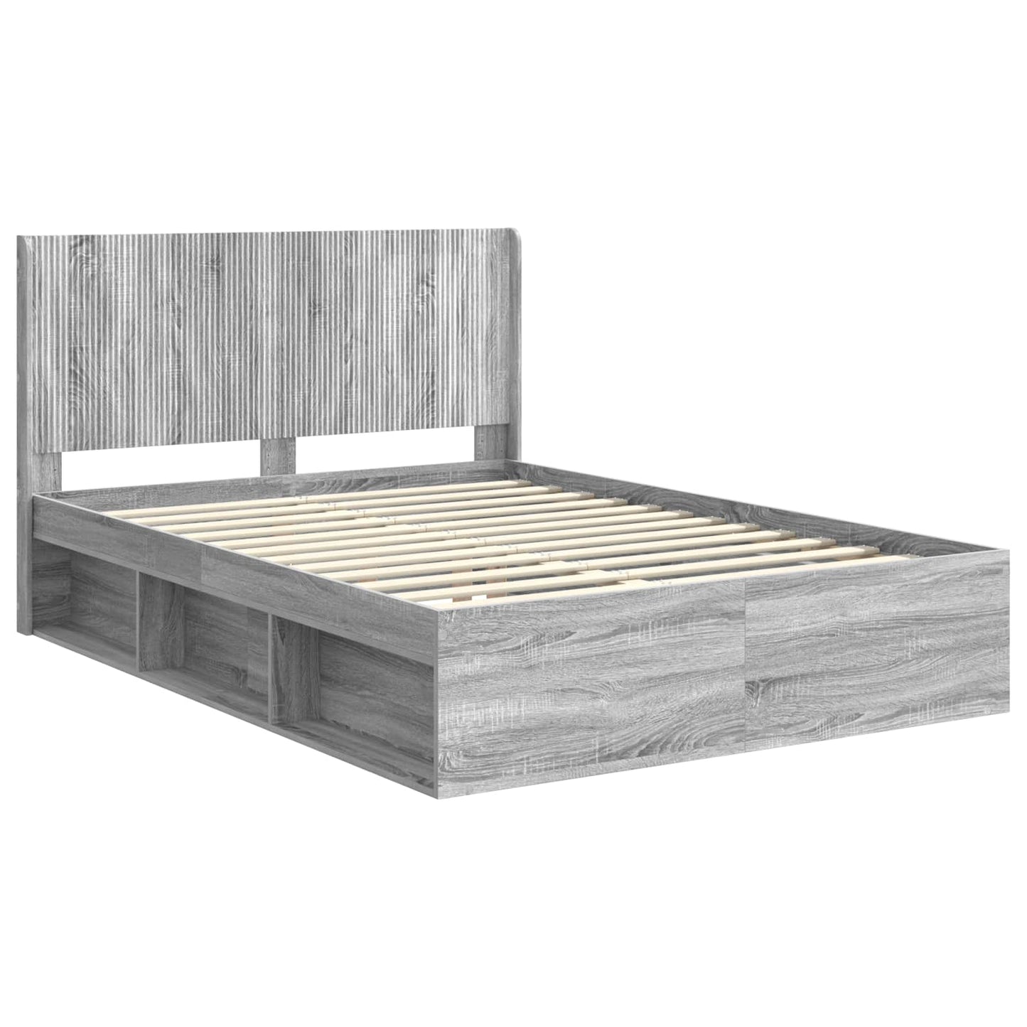 vidaXL Bed Frame with Storage and Headboard Grey Sonoma 135 x 190 cm