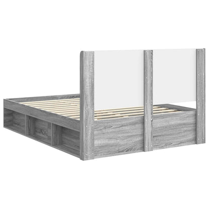 vidaXL Bed Frame with Storage and Headboard Grey Sonoma 135 x 190 cm