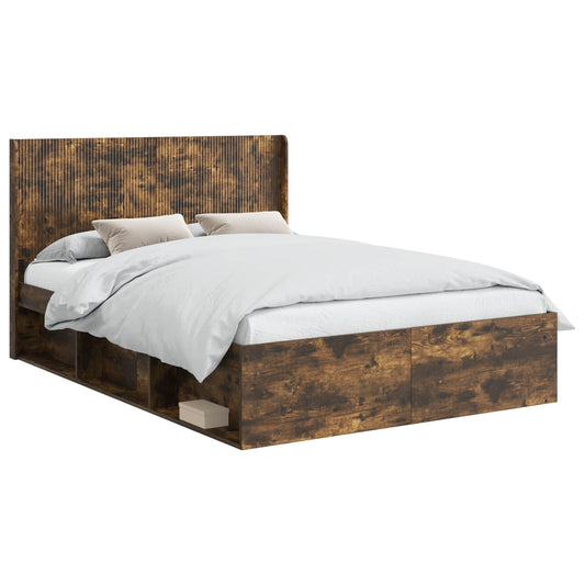 vidaXL Bed Frame with Storage and Headboard Smoked Oak 120 x 200 cm
