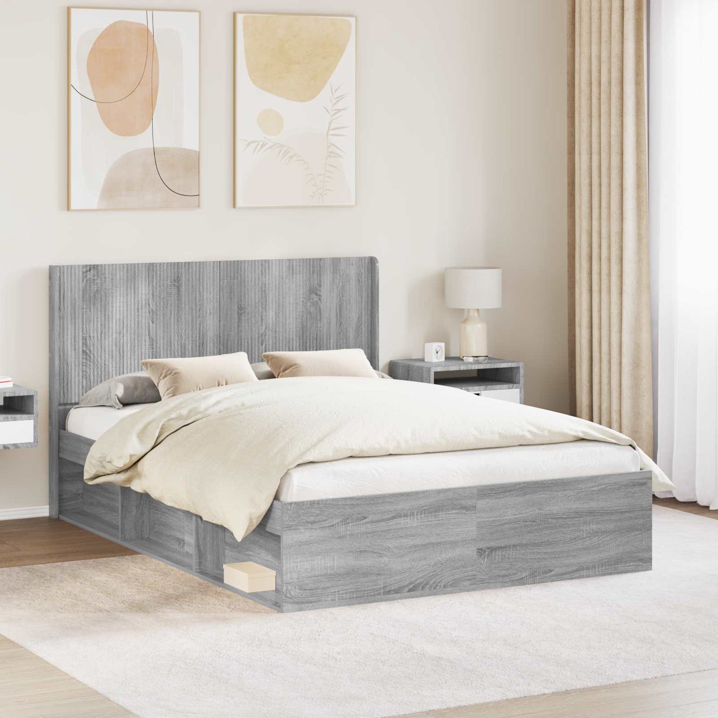 vidaXL Bed Frame with Storage and Headboard Grey Sonoma 120 x 200 cm