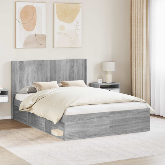 vidaXL Bed Frame with Storage and Headboard Grey Sonoma 120 x 200 cm
