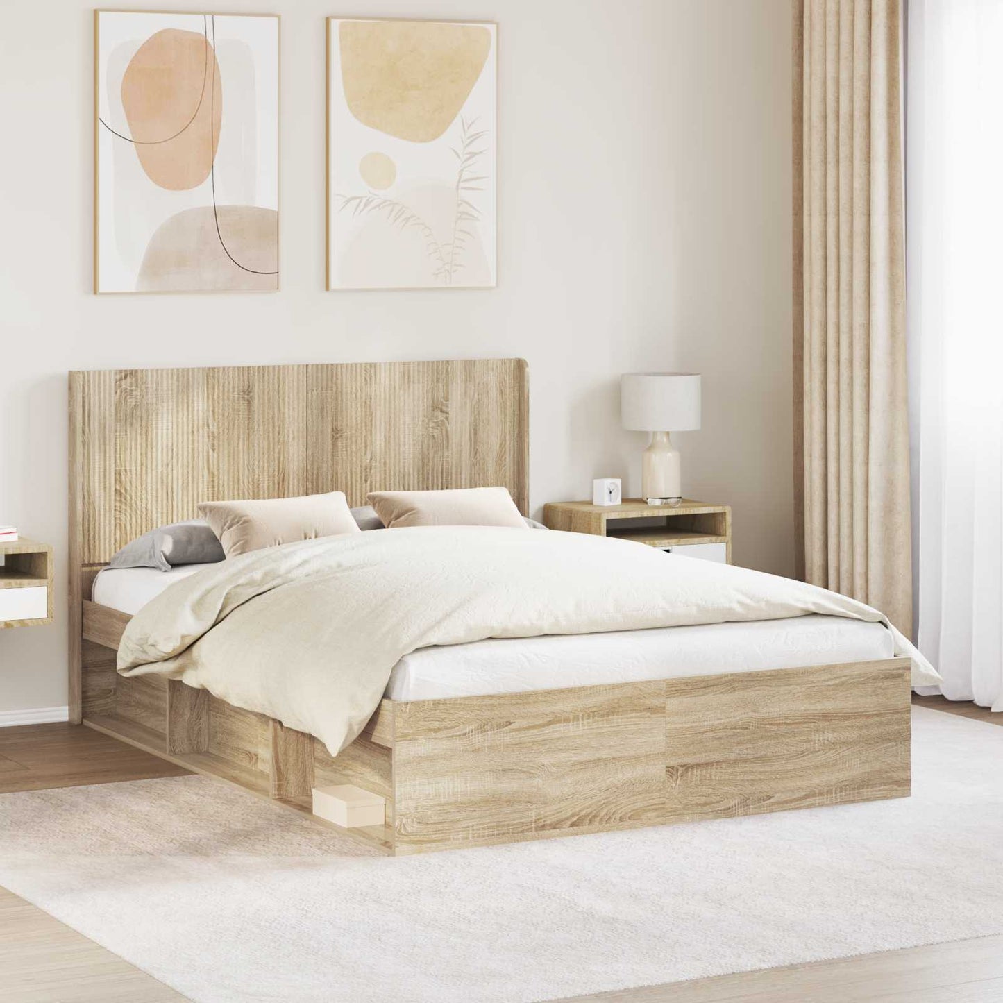 vidaXL Bed Frame with Storage and Headboard Sonoma Oak 120 x 190 cm