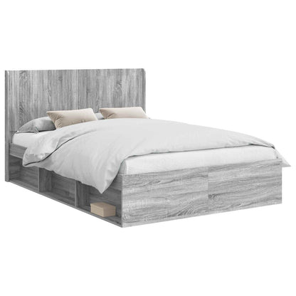 vidaXL Bed Frame with Storage and Headboard Grey Sonoma 120 x 190 cm