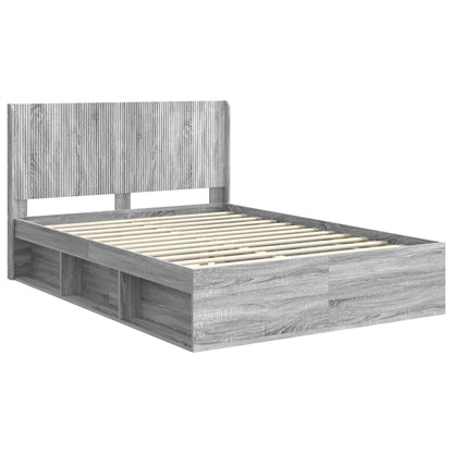 vidaXL Bed Frame with Storage and Headboard Grey Sonoma 120 x 190 cm
