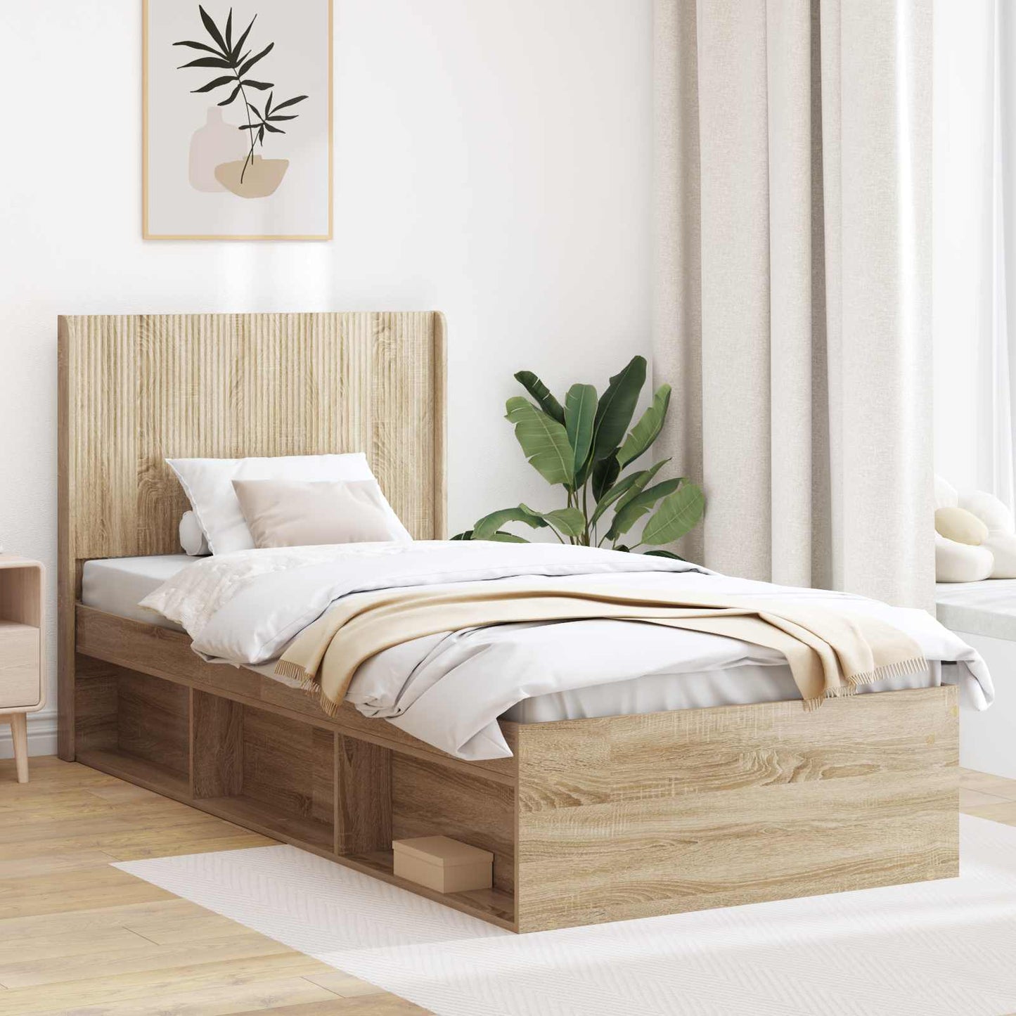 vidaXL Bed Frame with Storage and Headboard Sonoma Oak 100 x 200 cm