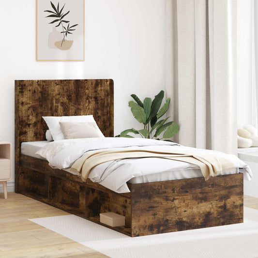 vidaXL Bed Frame with Storage and Headboard Smoked Oak 100 x 200 cm