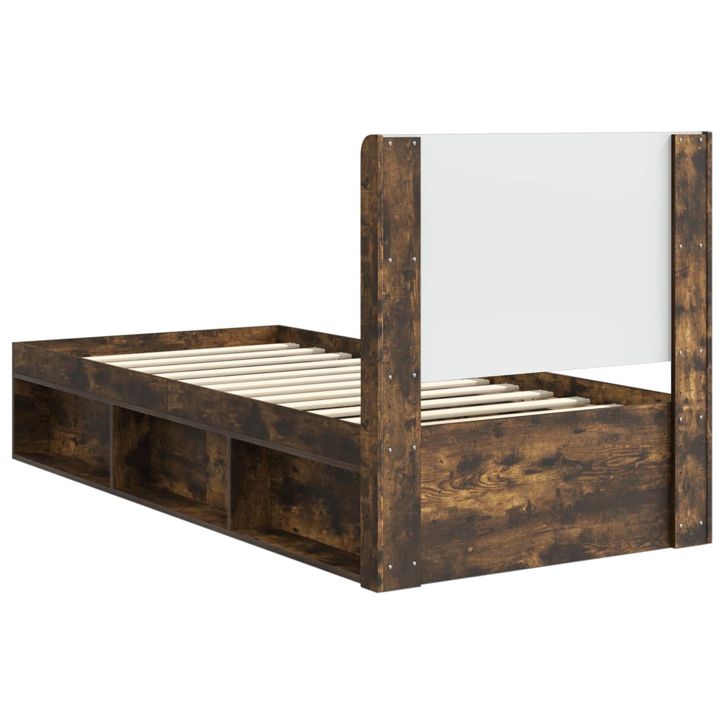 vidaXL Bed Frame with Storage and Headboard Smoked Oak 100 x 200 cm