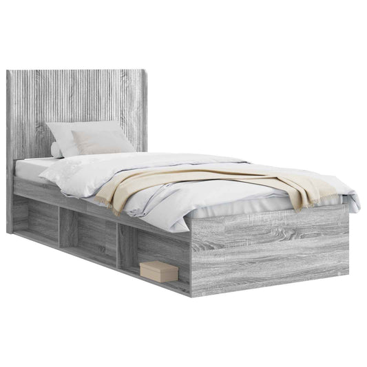 vidaXL Bed Frame with Storage and Headboard Grey Sonoma 100 x 200 cm