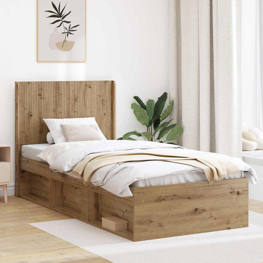 vidaXL Bed Frame with Storage and Headboard Artisan Oak 100 x 200 cm