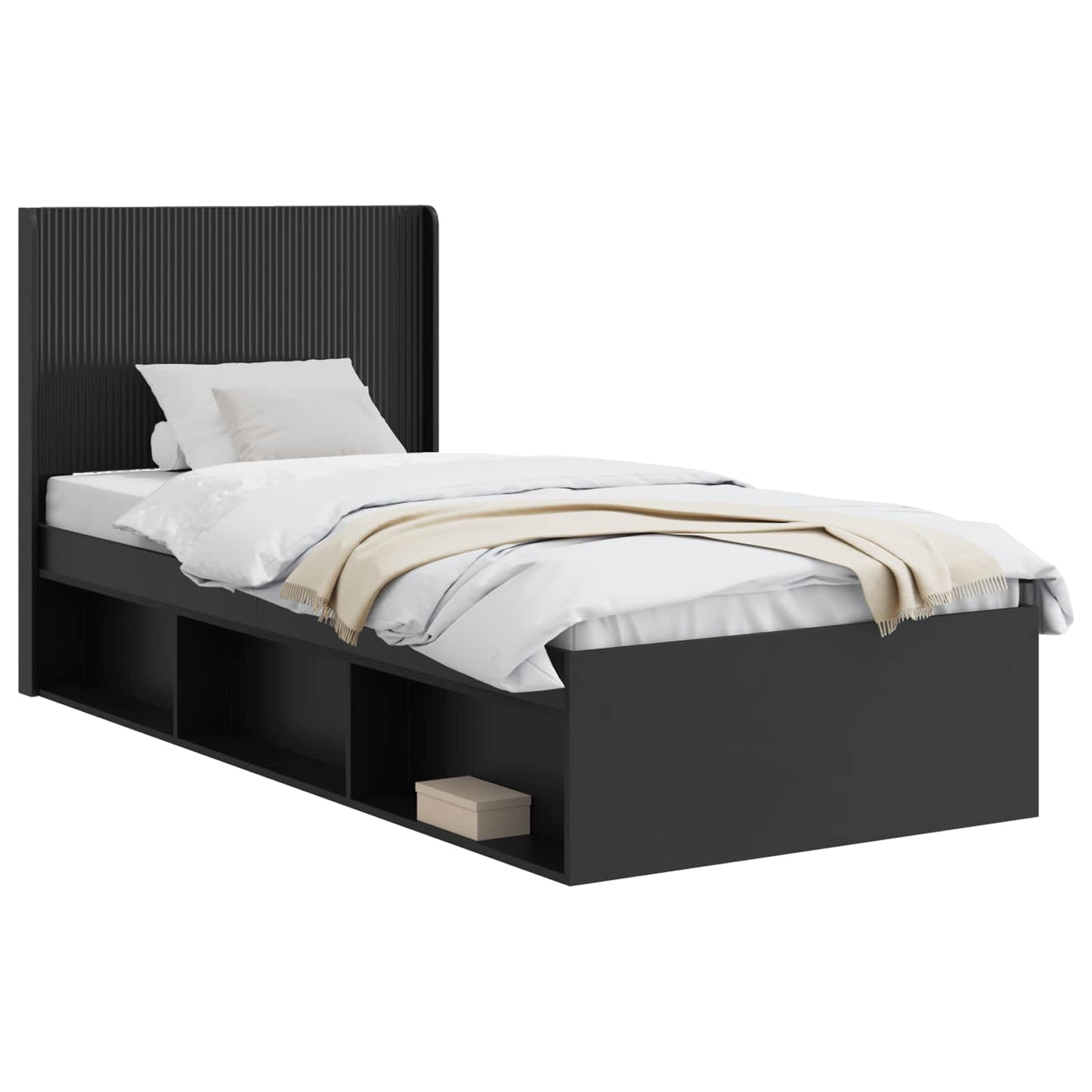 vidaXL Bed Frame with Storage and Headboard Black 90 x 200 cm