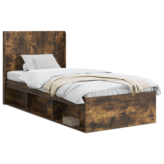 vidaXL Bed Frame with Storage and Headboard Smoked Oak 90 x 190 cm