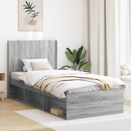 vidaXL Bed Frame with Storage and Headboard Grey Sonoma 90 x 190 cm