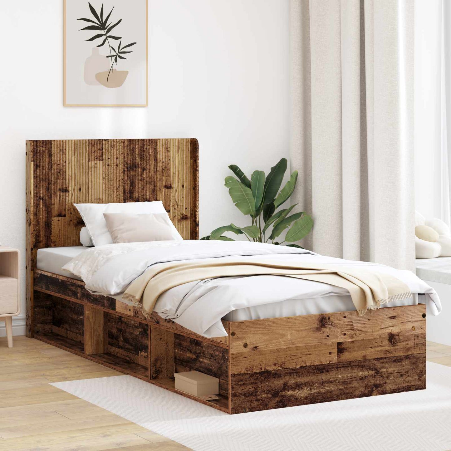 vidaXL Bed Frame with Storage and Headboard Old Wood 90 x 190 cm
