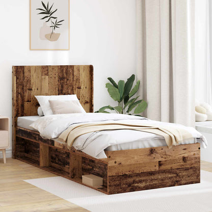 vidaXL Bed Frame with Storage and Headboard Old Wood 90 x 190 cm