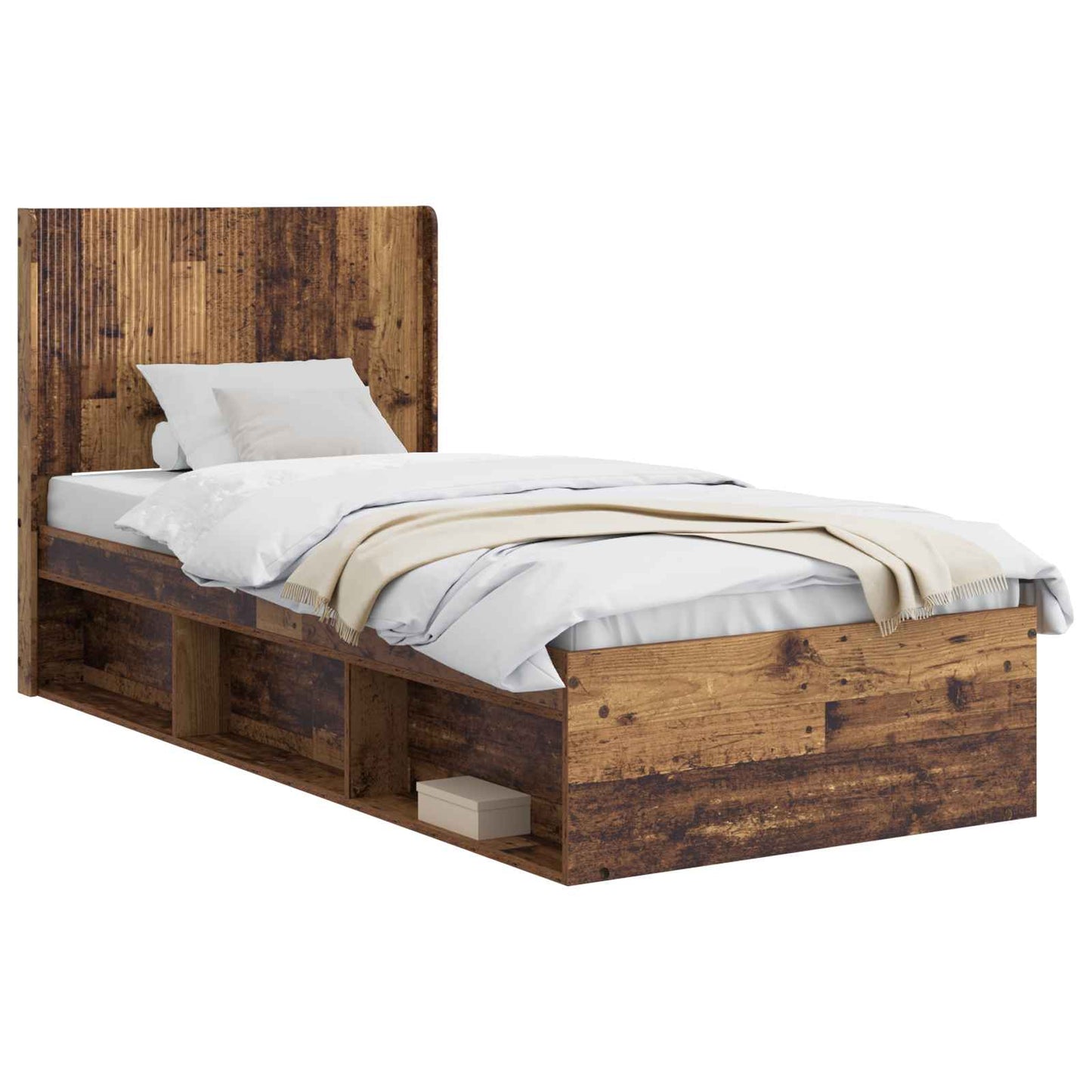 vidaXL Bed Frame with Storage and Headboard Old Wood 90 x 190 cm