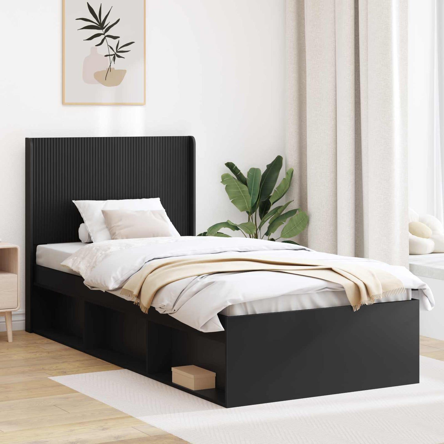 vidaXL Bed Frame with Storage and Headboard Black 75 x 190 cm