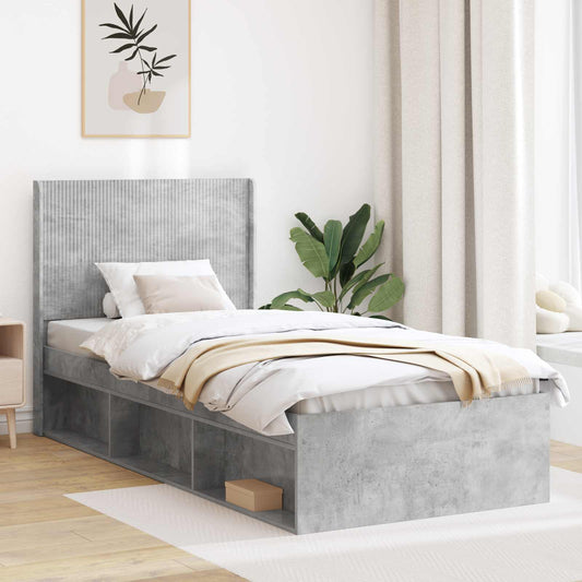 vidaXL Bed Frame with Storage and Headboard Concrete Grey 75 x 190 cm
