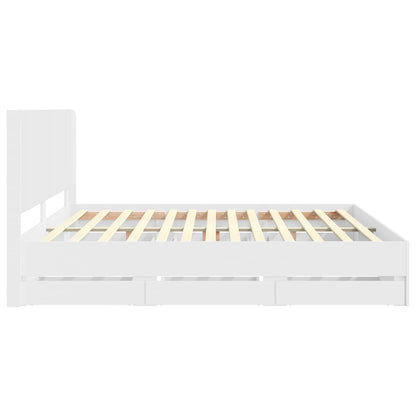 vidaXL Bed Frame with Storage and Headboard White 200 x 200 cm