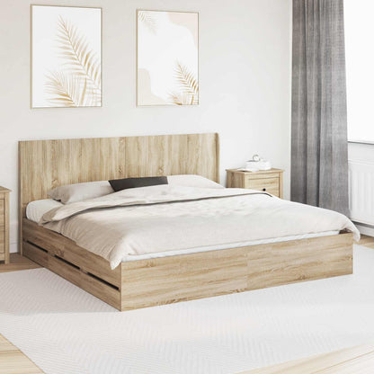 vidaXL Bed Frame with Storage and Headboard Sonoma Oak 200 x 200 cm