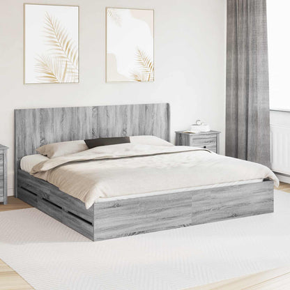vidaXL Bed Frame with Storage and Headboard Grey Sonoma 200 x 200 cm
