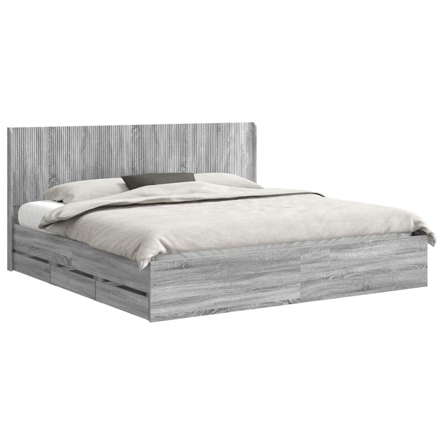 vidaXL Bed Frame with Storage and Headboard Grey Sonoma 200 x 200 cm