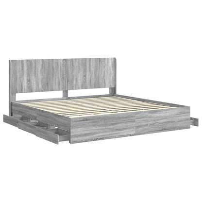 vidaXL Bed Frame with Storage and Headboard Grey Sonoma 200 x 200 cm