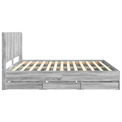 vidaXL Bed Frame with Storage and Headboard Grey Sonoma 200 x 200 cm