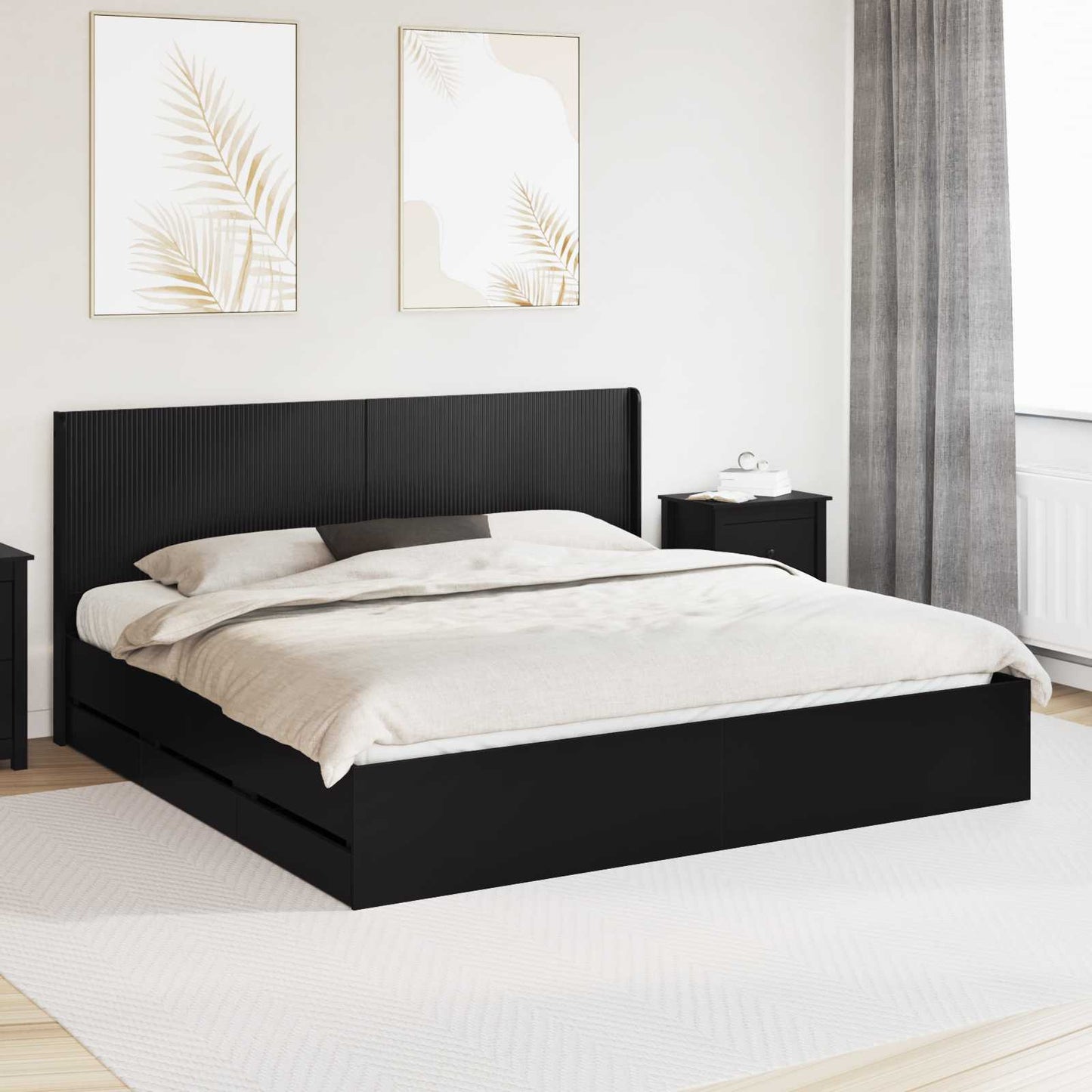 vidaXL Bed Frame with Storage and Headboard Black 180 x 200 cm