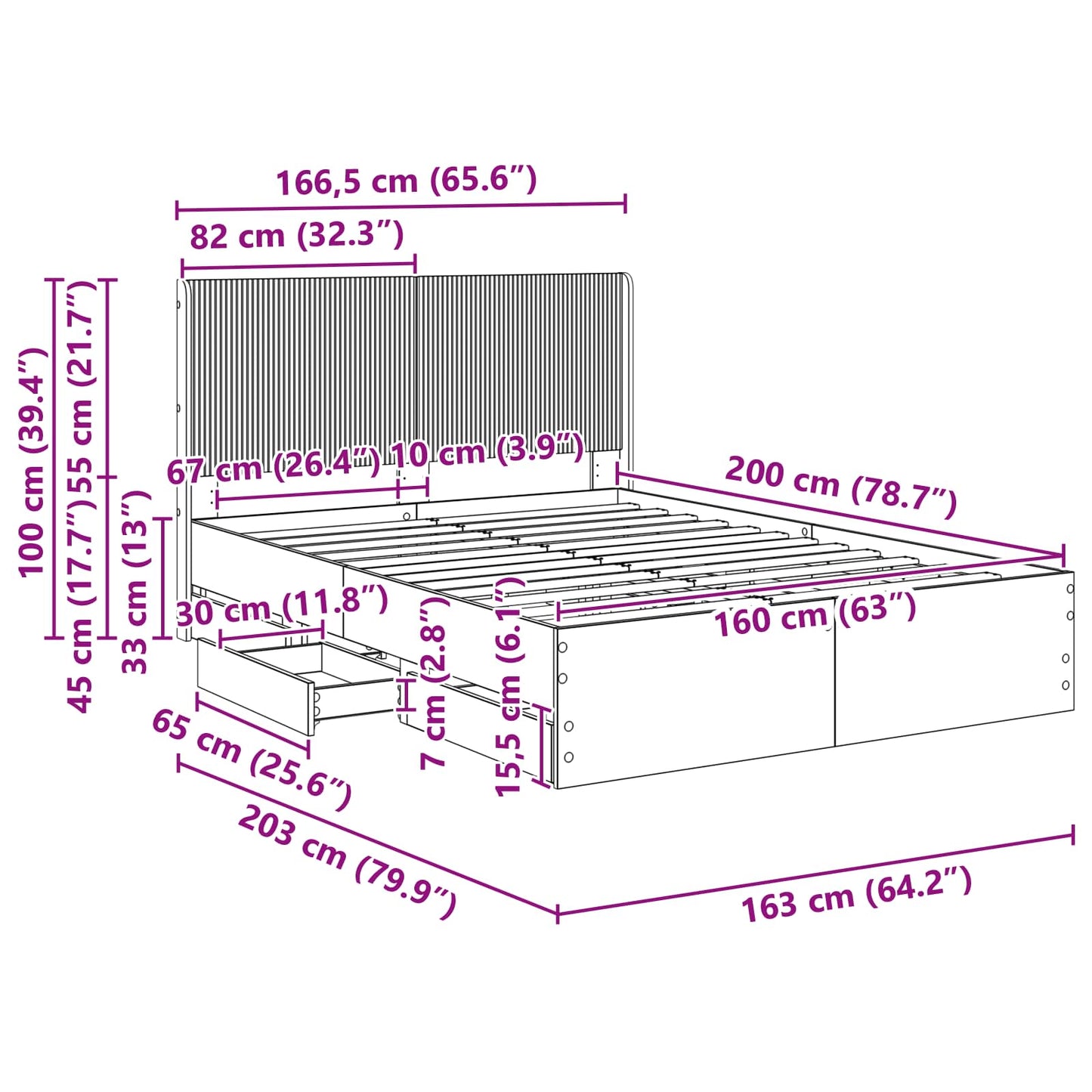 vidaXL Bed Frame with Storage and Headboard White 160 x 200 cm