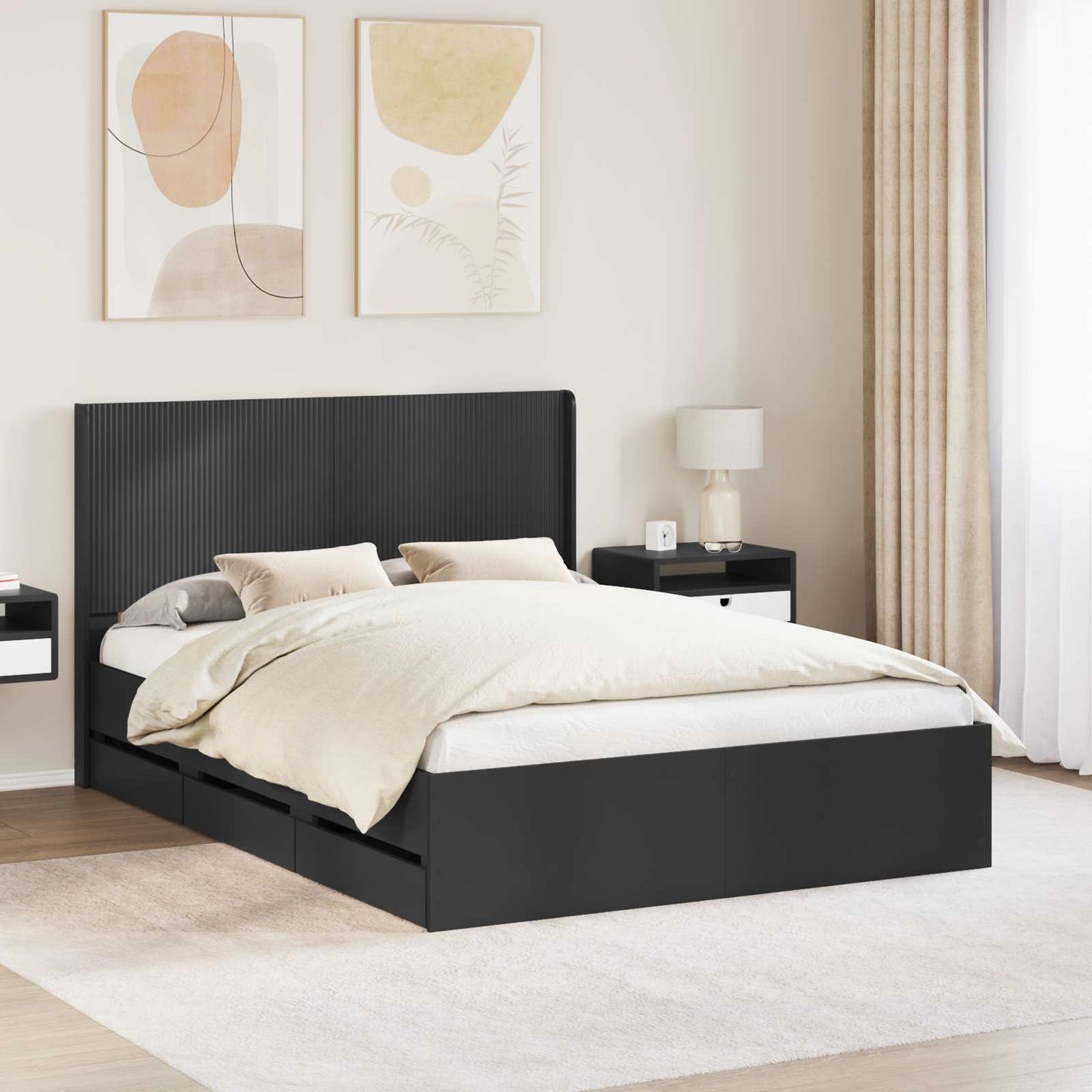 vidaXL Bed Frame with Storage and Headboard Black 160 x 200 cm