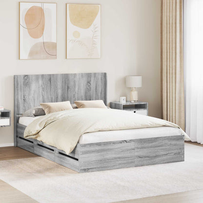 vidaXL Bed Frame with Storage and Headboard Grey Sonoma 160 x 200 cm
