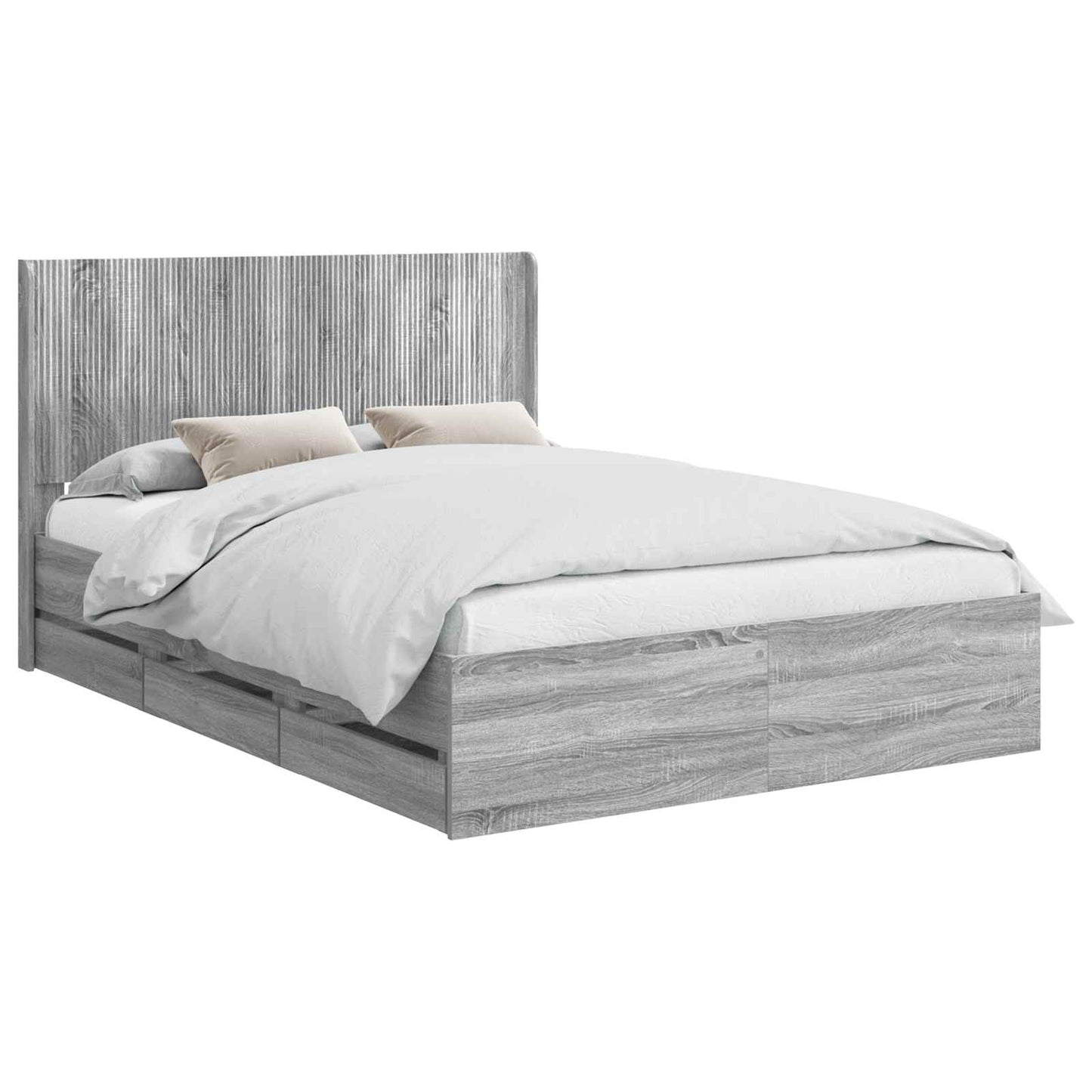 vidaXL Bed Frame with Storage and Headboard Grey Sonoma 160 x 200 cm