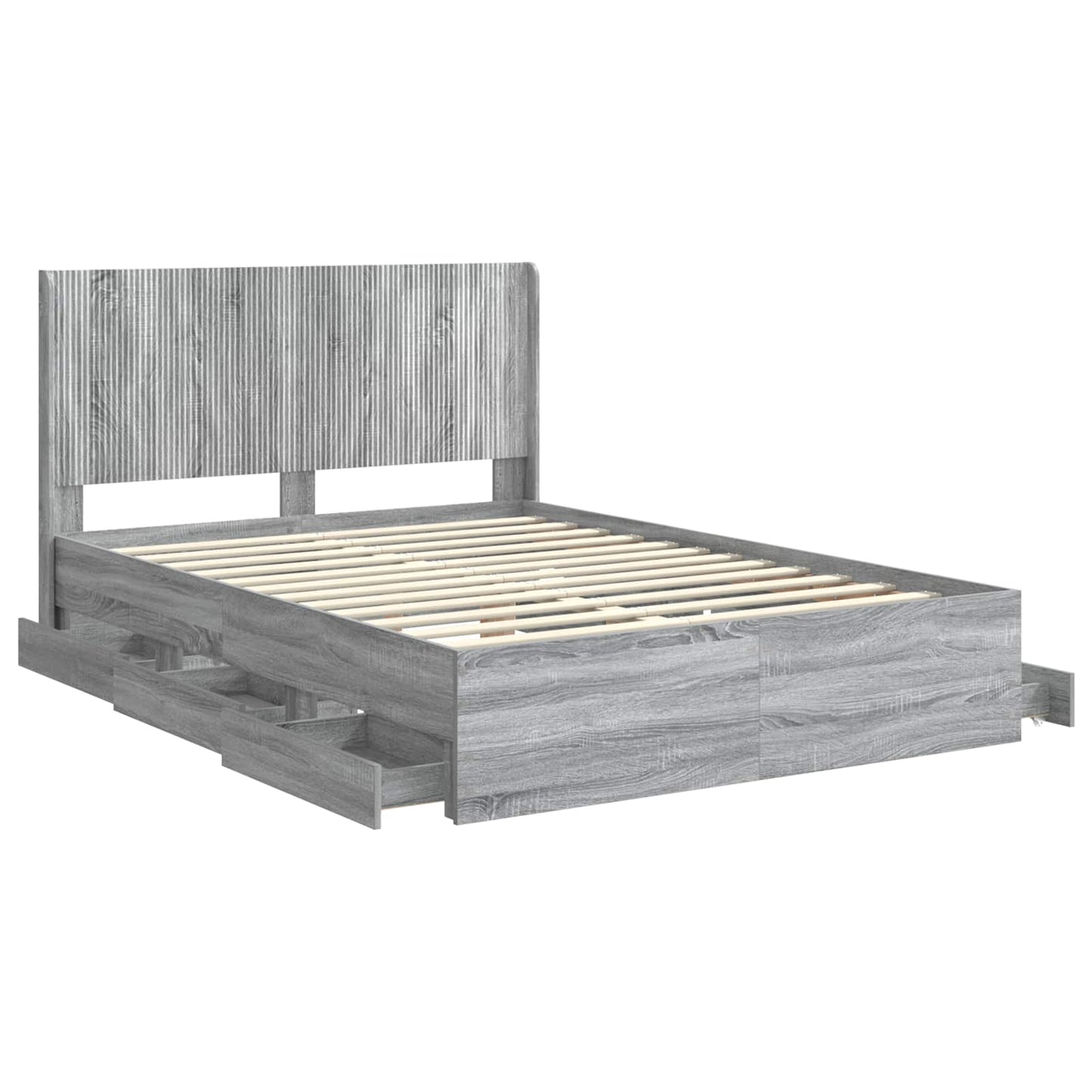 vidaXL Bed Frame with Storage and Headboard Grey Sonoma 160 x 200 cm