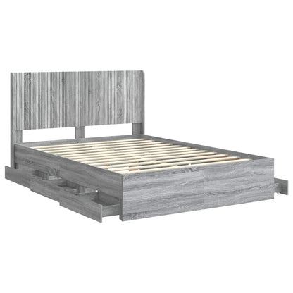 vidaXL Bed Frame with Storage and Headboard Grey Sonoma 160 x 200 cm