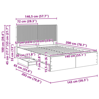 vidaXL Bed Frame with Storage and Headboard Concrete Grey 140 x 200 cm