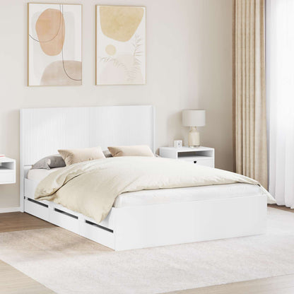 vidaXL Bed Frame with Storage and Headboard White 140 x 190 cm