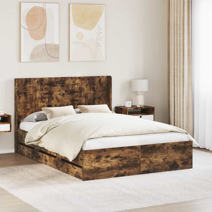 vidaXL Bed Frame with Storage and Headboard Smoked Oak 140 x 190 cm