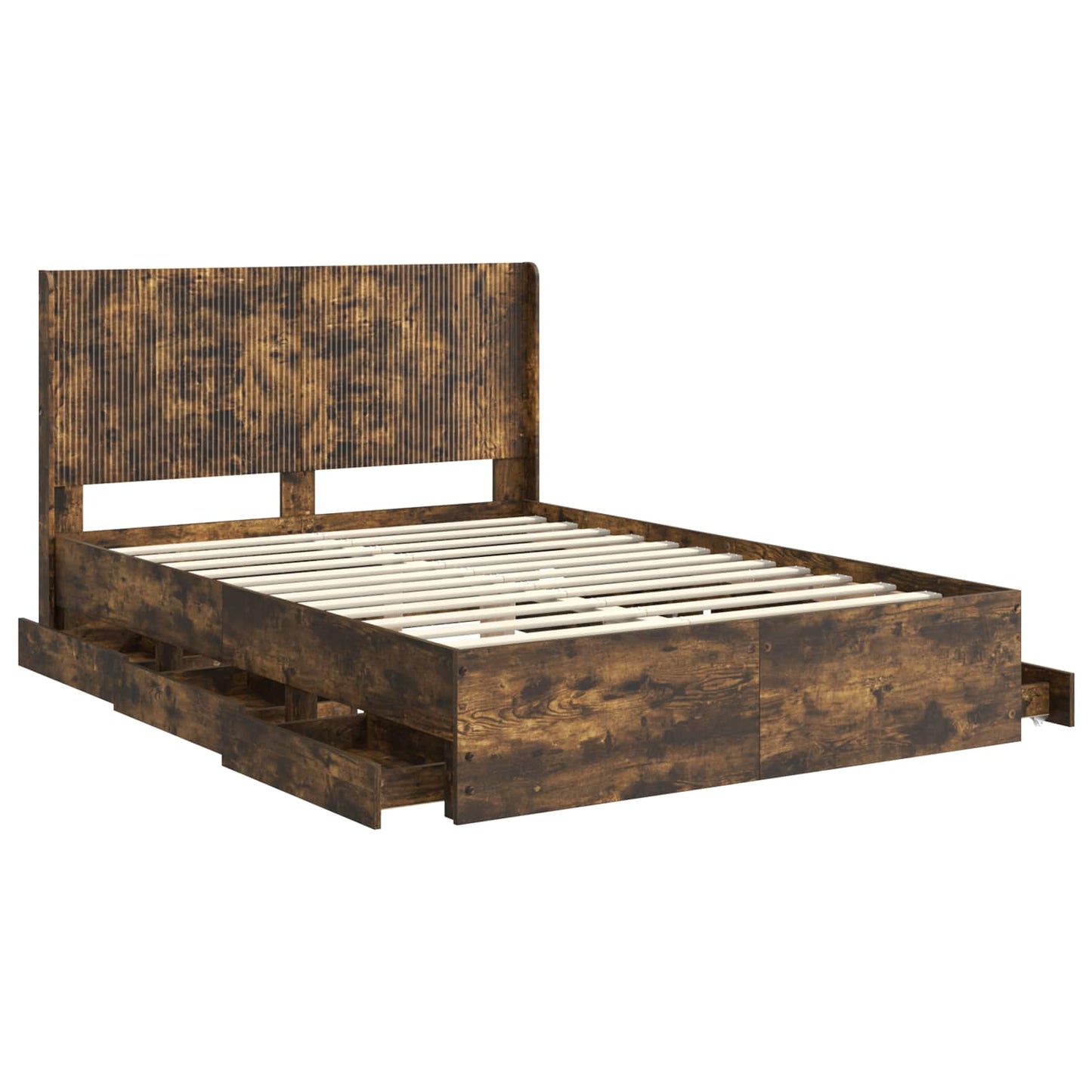 vidaXL Bed Frame with Storage and Headboard Smoked Oak 140 x 190 cm