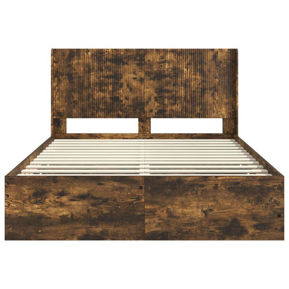 vidaXL Bed Frame with Storage and Headboard Smoked Oak 140 x 190 cm