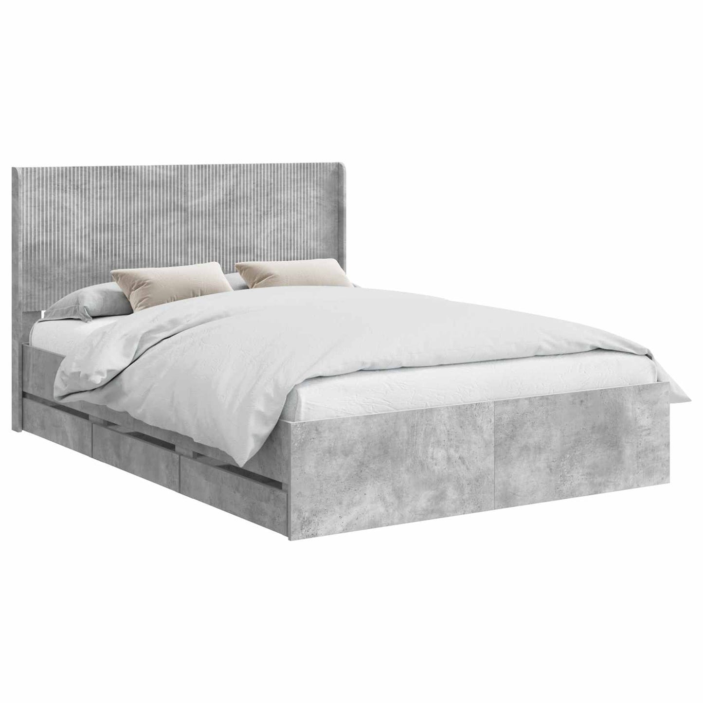 vidaXL Bed Frame with Storage and Headboard Concrete Grey 135 x 190 cm