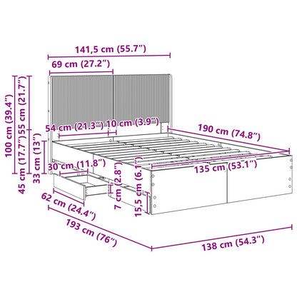 vidaXL Bed Frame with Storage and Headboard Concrete Grey 135 x 190 cm