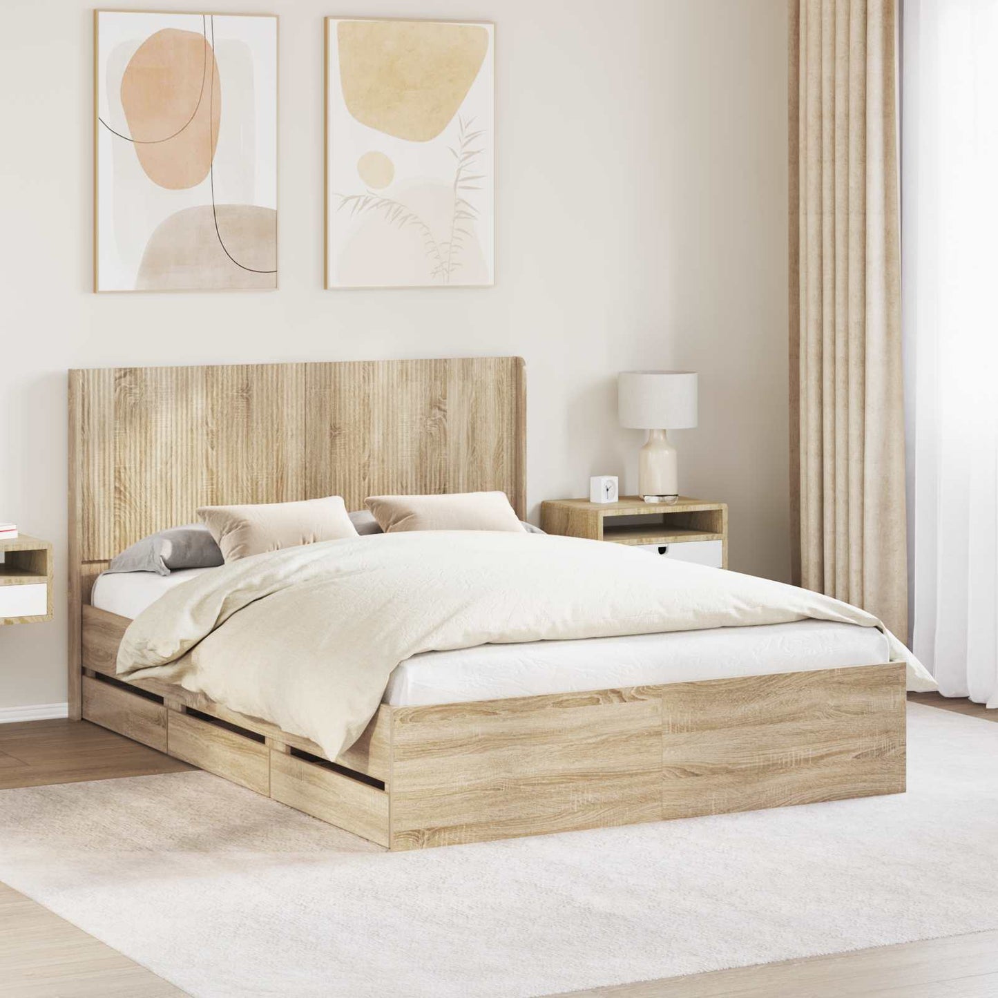 vidaXL Bed Frame with Storage and Headboard Sonoma Oak 120 x 190 cm