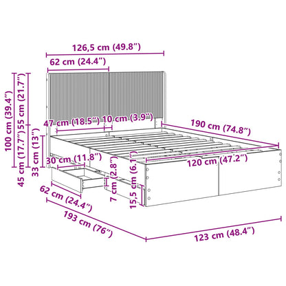vidaXL Bed Frame with Storage and Headboard Sonoma Oak 120 x 190 cm