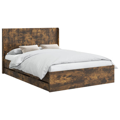 vidaXL Bed Frame with Storage and Headboard Smoked Oak 120 x 190 cm
