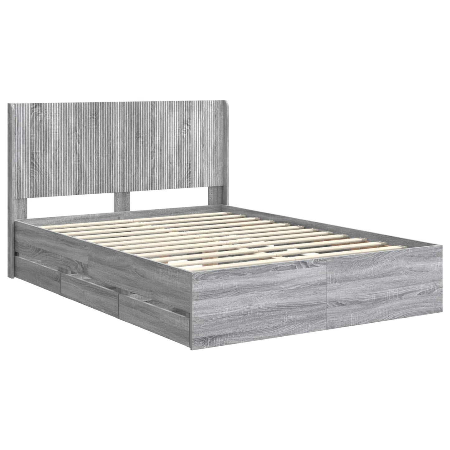 vidaXL Bed Frame with Storage and Headboard Grey Sonoma 120 x 190 cm