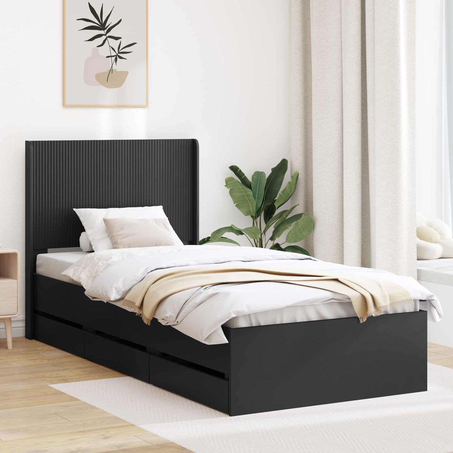 vidaXL Bed Frame with Storage and Headboard Black 100 x 200 cm