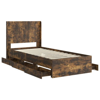 vidaXL Bed Frame with Storage and Headboard Smoked Oak 100 x 200 cm
