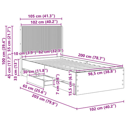 vidaXL Bed Frame with Storage and Headboard Smoked Oak 100 x 200 cm